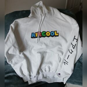 White Aircool Champion Hoodie with Graphic Design- Large